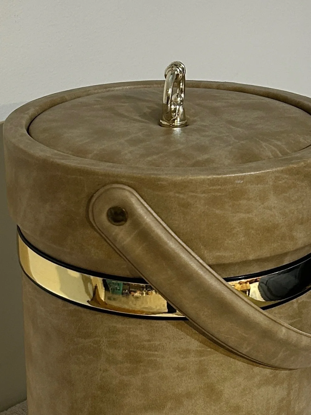 MCM Ice Bucket Lid Handle Bold Gold Tone Accent Band & Knob Insulated